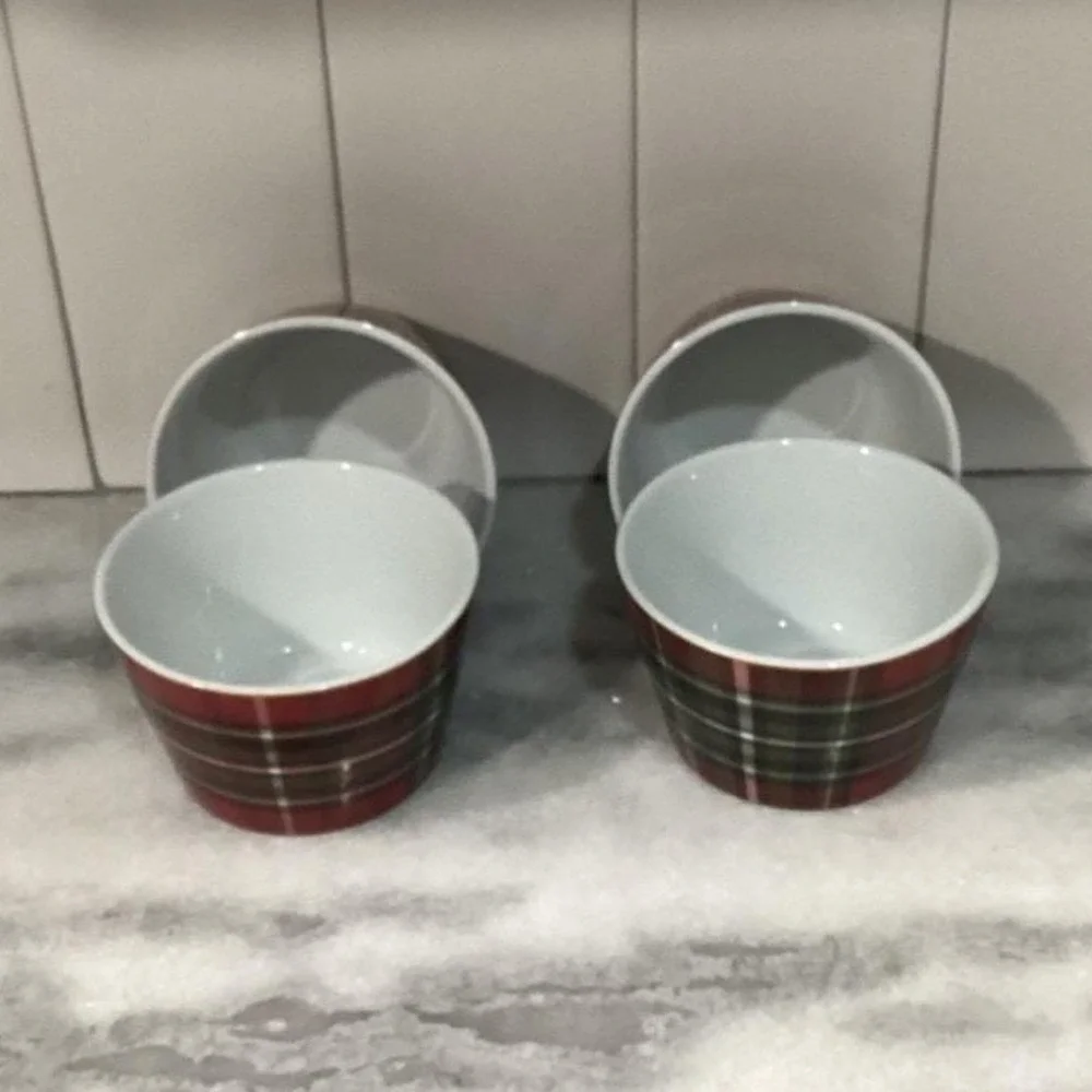 222 Fifth Wexford Dessert Bowls, Set of‎ 4, Red Plaid Design Dinnerware
